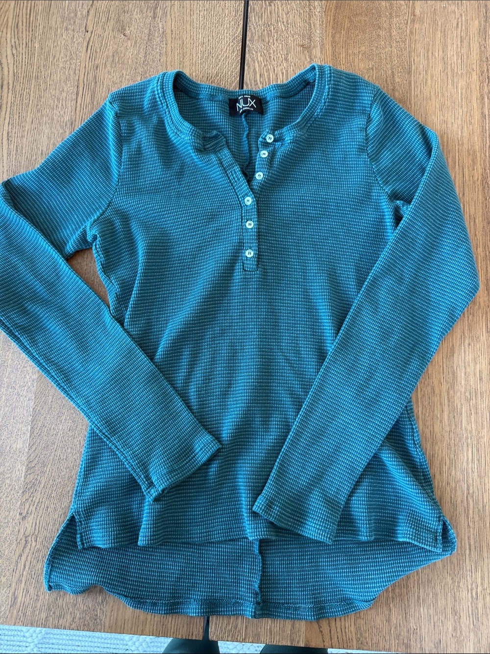 NUX Girls' Long Sleeve Teal Waffle Henley Top